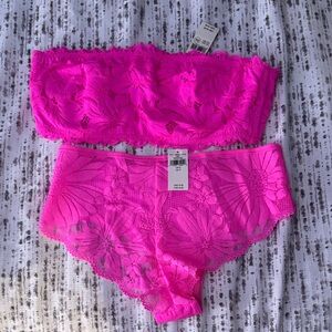 Aerie Pink Lace Bandeau and High-Waisted Set